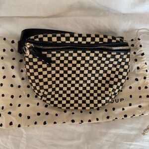 CLARE V black and cream woven checker fanny pack